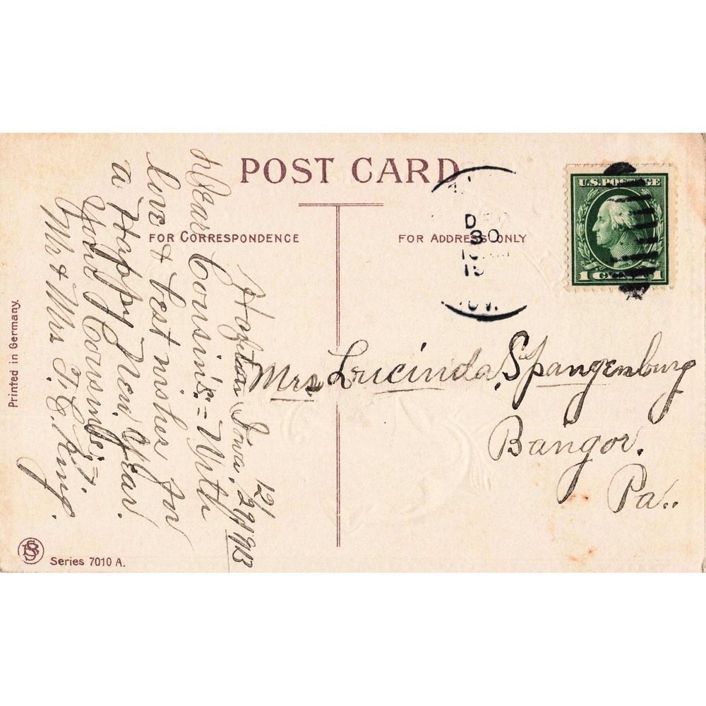New Years Postcard Nautical Sailing Ship Anchor Mistletoe Embossed Antique c1913 - Picture 2 of 2